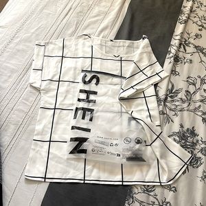 Brand new SHEIN lot. Dolman sleeve white and black shirt. Black wrap dress